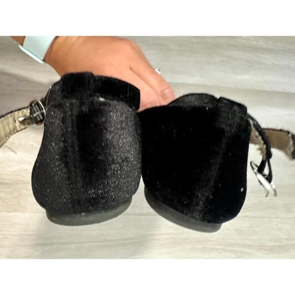 Gymboree Mary Jane Flats Girls 13 Black Good Velvet Silver Glitter Bow T-Strap